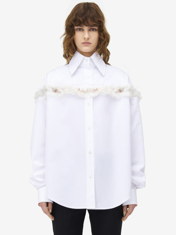 ALEXANDER MCQUEEN - Slashed Creponne Detail Oversized Shirt - Item 830386QAABC9